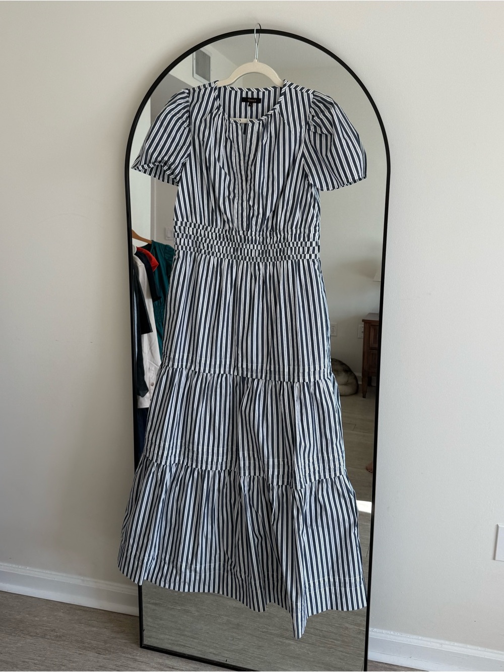 Quince Organic Cotton Poplin Tiered Maxi Dress Hudson Stripe S